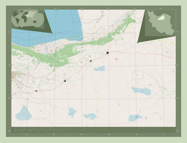 Semnan Provincia Dell Iran Mappa Stradale Aperta Località Delle Principali — Foto Stock