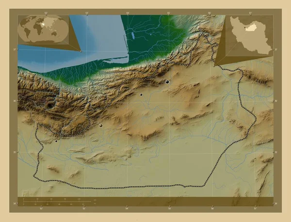 Семнан Провинция Иран Цветная Карта Высоты Озерами Реками Места Расположения — стоковое фото