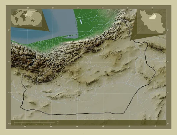 Semnan Ran Vilayeti Yükseklik Haritası Göller Nehirlerle Wiki Tarzında Renklendirilmiş — Stok fotoğraf