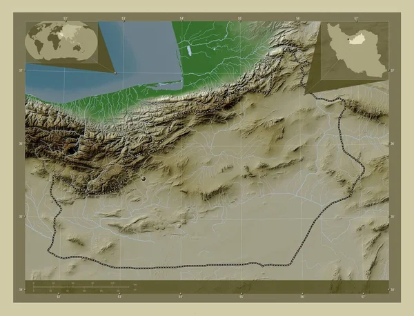 Semnan Provincie Iran Hoogtekaart Gekleurd Wiki Stijl Met Meren Rivieren — Stockfoto