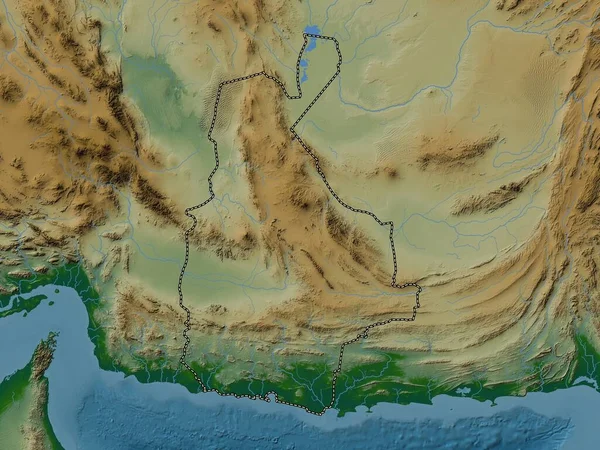 Sistan Baluchestan Provincia Irán Mapa Elevación Colores Con Lagos Ríos — Foto de Stock