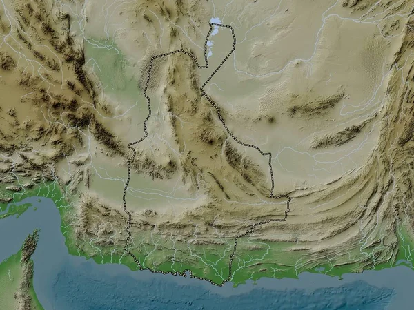 Sistan Und Baluchestan Provinz Des Iran Höhenkarte Wiki Stil Mit — Stockfoto