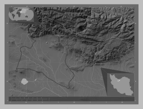 Teherán Provincia Irán Mapa Elevación Escala Grises Con Lagos Ríos —  Fotos de Stock