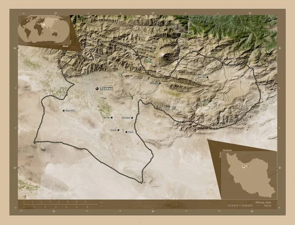 Teheran Provincia Dell Iran Mappa Satellitare Bassa Risoluzione Località Nomi — Foto Stock