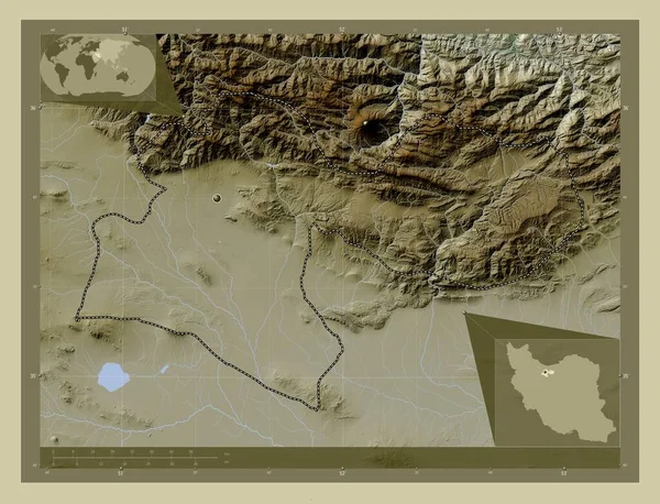 Teheran Prowincja Iranu Mapa Wzniesień Kolorowa Stylu Wiki Jeziorami Rzekami — Zdjęcie stockowe