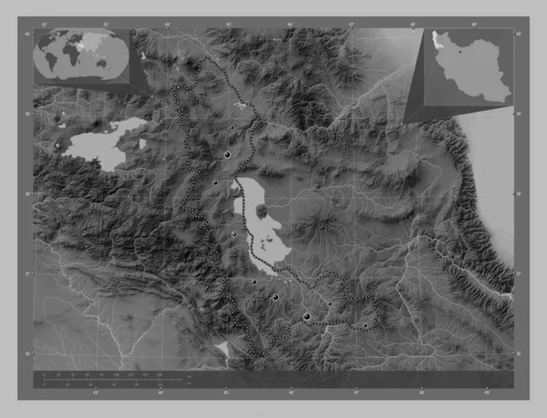 Западный Азарбаян Провинция Иран Карта Высот Оттенках Серого Озерами Реками — стоковое фото