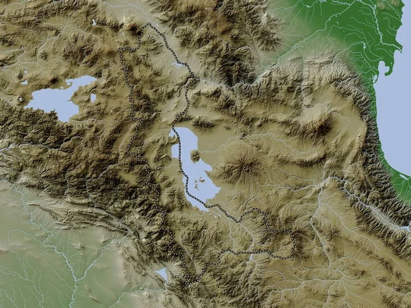 西アゼルバイジャン イランの州 湖や川とWikiスタイルで着色された標高マップ — ストック写真