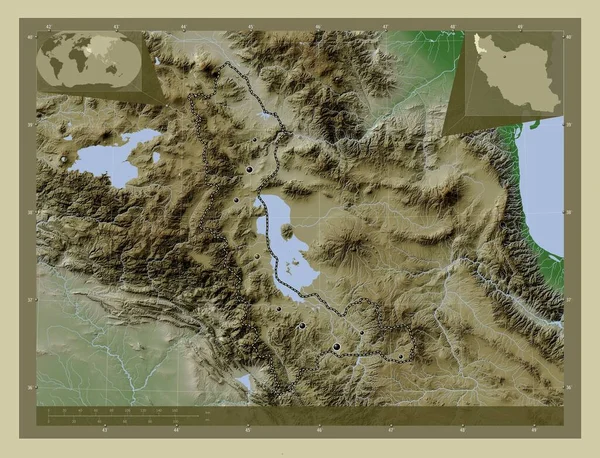 Западный Азарбаян Провинция Иран Карта Высоты Окрашенная Вики Стиле Озерами — стоковое фото