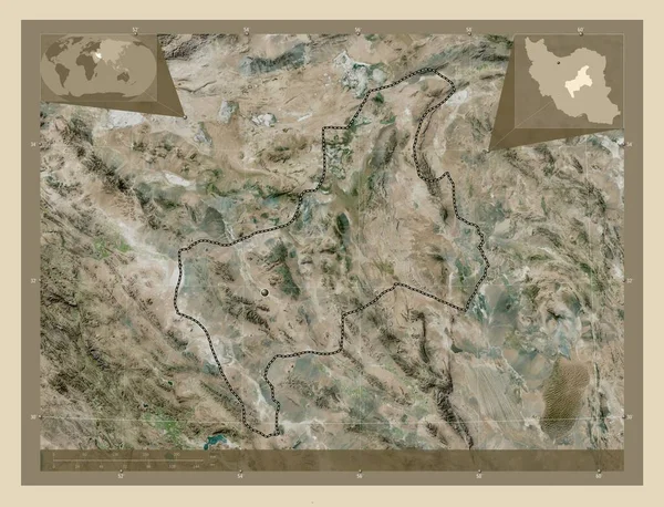 イランのヤズド州 高解像度衛星地図 コーナー補助位置図 — ストック写真