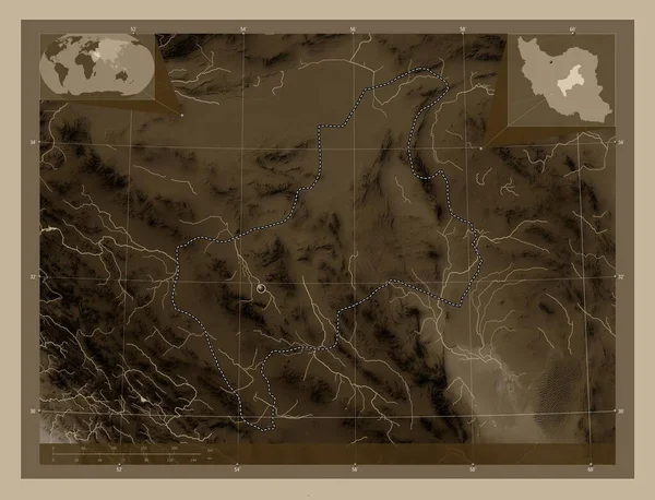Yazd Province Iran Elevation Map Colored Sepia Tones Lakes Rivers — Stock Photo, Image