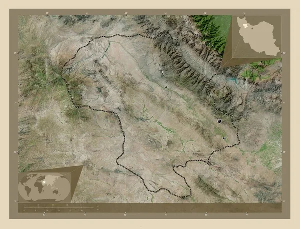 Zanjan Province Iran 高分辨率卫星地图 该区域主要城市的所在地点 角辅助位置图 — 图库照片