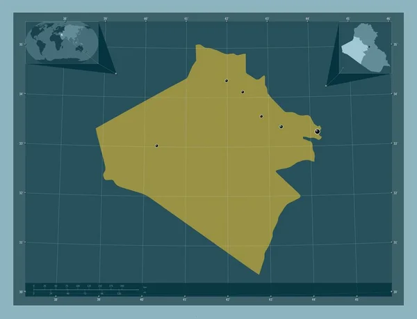 イラクの州 アンバー しっかりした色の形 地域の主要都市の場所 コーナー補助位置図 — ストック写真