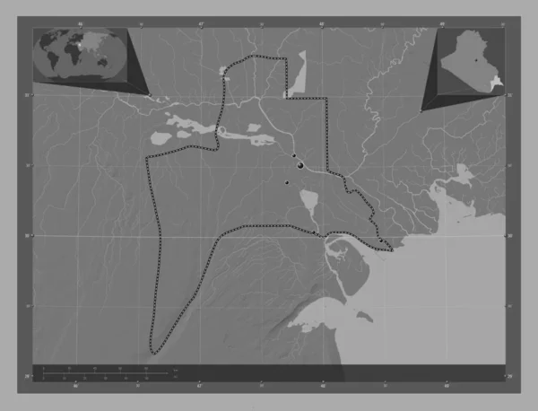 Basrah Province Iraq Bilevel Elevation Map Lakes Rivers Locations Major — Stock Photo, Image