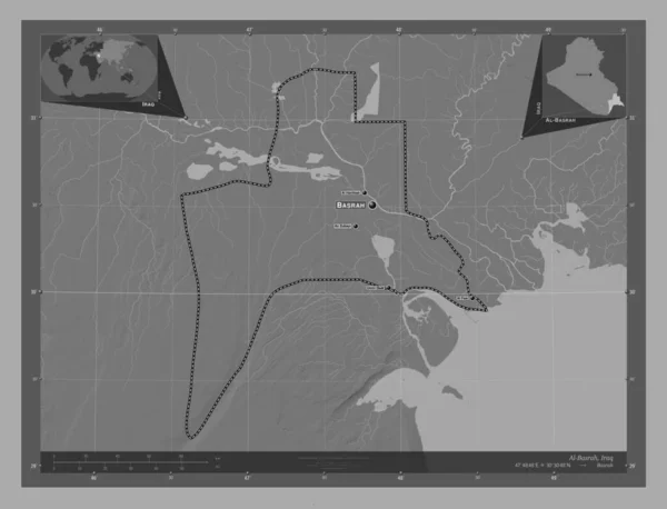 Аль Басра Провінція Ірак Білевелівська Карта Висот Озерами Річками Місця — стокове фото