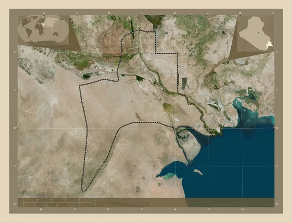 Basrah 伊拉克省 高分辨率卫星地图 角辅助位置图 — 图库照片