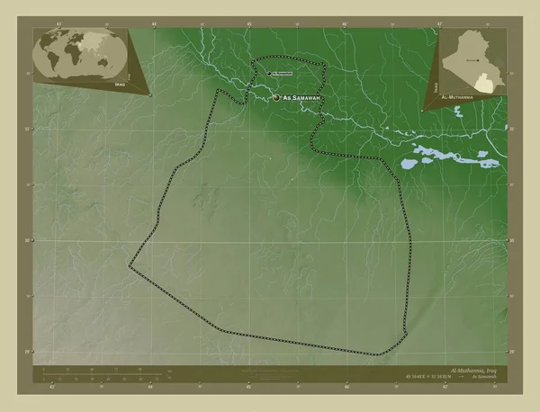 Muthannia Provincia Dell Iraq Mappa Elevazione Colorata Stile Wiki Con — Foto Stock