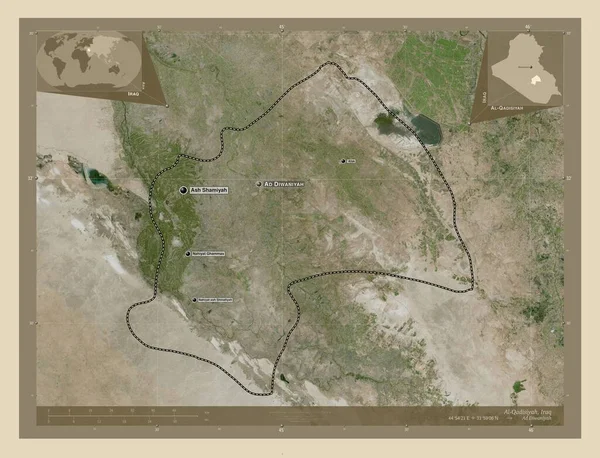 Qadisiyah Επαρχία Του Ιράκ Υψηλής Ανάλυσης Δορυφορικός Χάρτης Τοποθεσίες Και — Φωτογραφία Αρχείου