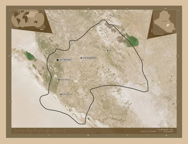Qadisiyah Provincia Iraq Mapa Satelital Baja Resolución Ubicaciones Nombres Las —  Fotos de Stock