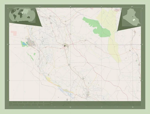 イラクの州 カディシヤ ストリートマップを開く コーナー補助位置図 — ストック写真