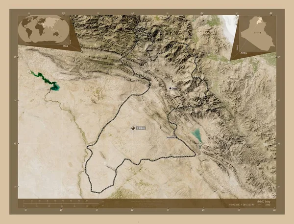 Arbil Provinz Irak Satellitenkarte Mit Niedriger Auflösung Orte Und Namen — Stockfoto