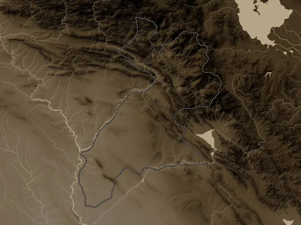 Arbil Province Iraq Elevation Map Colored Sepia Tones Lakes Rivers — Stock Photo, Image