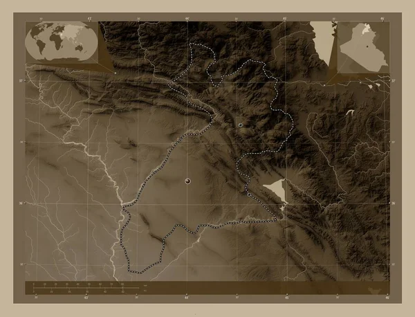Arbil Provincie Irák Zdvihová Mapa Zbarvená Sépiovými Tóny Jezery Řekami — Stock fotografie