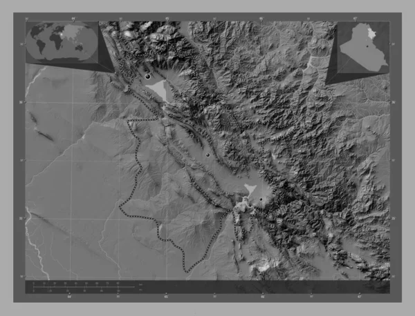 Sulaymaniyah Province Irak Carte Altitude Bilevel Avec Lacs Rivières Emplacements — Photo