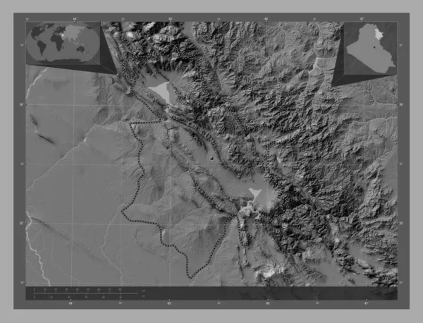 Sulaymaniyah Prowincja Iraku Dwupoziomowa Mapa Jeziorami Rzekami Pomocnicze Mapy Położenia — Zdjęcie stockowe