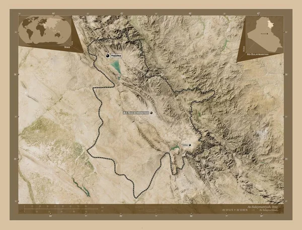 Sulaymaniyah Irak Tartomány Kis Felbontású Műholdas Térkép Régió Nagyvárosainak Elhelyezkedése — Stock Fotó