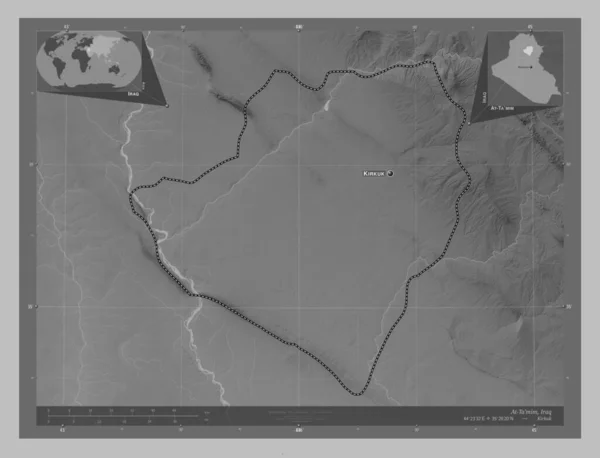 Mim Province Irak Carte Altitude Niveaux Gris Avec Lacs Rivières — Photo