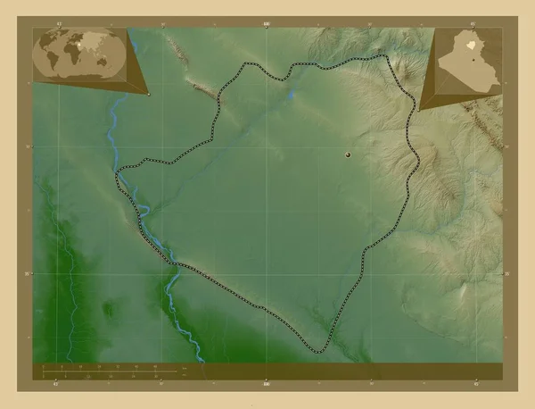 Mim Provincia Iraq Mapa Elevación Colores Con Lagos Ríos Ubicaciones —  Fotos de Stock