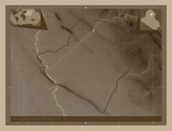 Mim Province Iraq Elevation Map Colored Sepia Tones Lakes Rivers — Stock Photo, Image