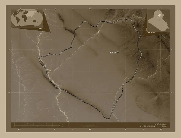Στο Mim Επαρχία Του Ιράκ Υψόμετρο Χάρτη Χρωματισμένο Τόνους Σέπια — Φωτογραφία Αρχείου
