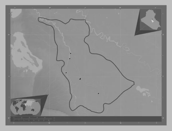 Babil Province Iraq Grayscale Elevation Map Lakes Rivers Locations Major — Stock Photo, Image