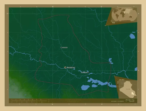 Dhi Qar Provincia Iraq Mapa Elevación Colores Con Lagos Ríos — Foto de Stock