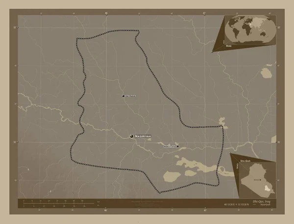 Ντάι Καρ Επαρχία Του Ιράκ Υψόμετρο Χάρτη Χρωματισμένο Τόνους Σέπια — Φωτογραφία Αρχείου