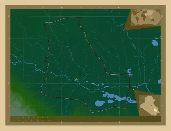 Кар Провінція Ірак Кольорові Карти Висот Озерами Річками Кутові Допоміжні — стокове фото