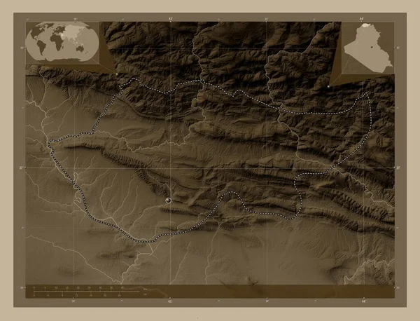 Dihok Prowincja Iraku Mapa Elewacji Kolorowe Sepia Dźwięki Jeziorami Rzekami — Zdjęcie stockowe