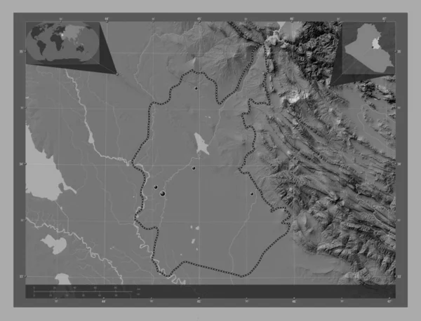 Diyala Provincia Iraq Mapa Elevación Bilevel Con Lagos Ríos Ubicaciones —  Fotos de Stock