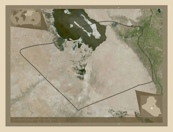 Karbala 伊拉克省 高分辨率卫星地图 该区域主要城市的所在地点 角辅助位置图 — 图库照片