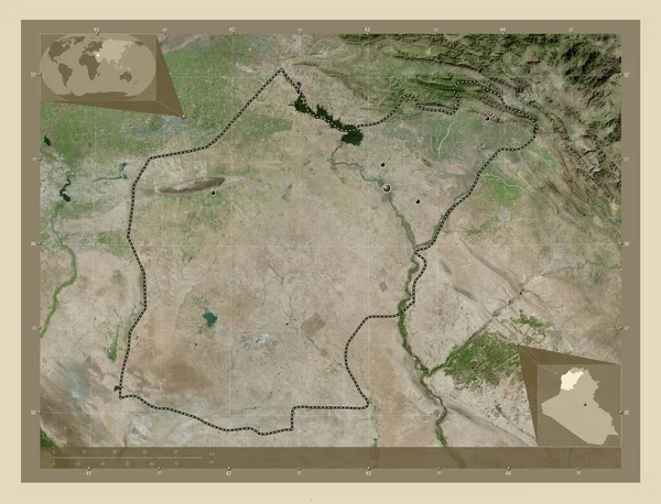 尼尼微 伊拉克省 高分辨率卫星地图 该区域主要城市的所在地点 角辅助位置图 — 图库照片