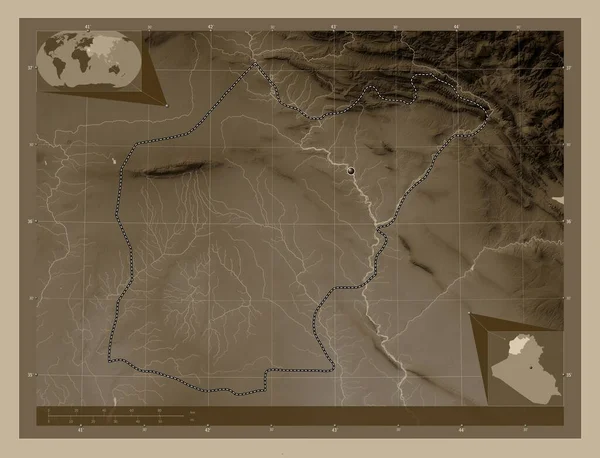 Ninawa Province Iraq Elevation Map Colored Sepia Tones Lakes Rivers — Stock Photo, Image