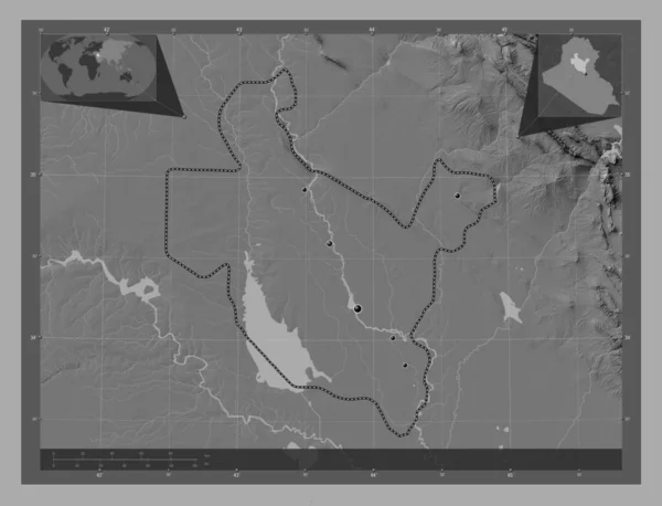 Sala Din Prowincja Iraku Dwupoziomowa Mapa Jeziorami Rzekami Lokalizacje Dużych — Zdjęcie stockowe