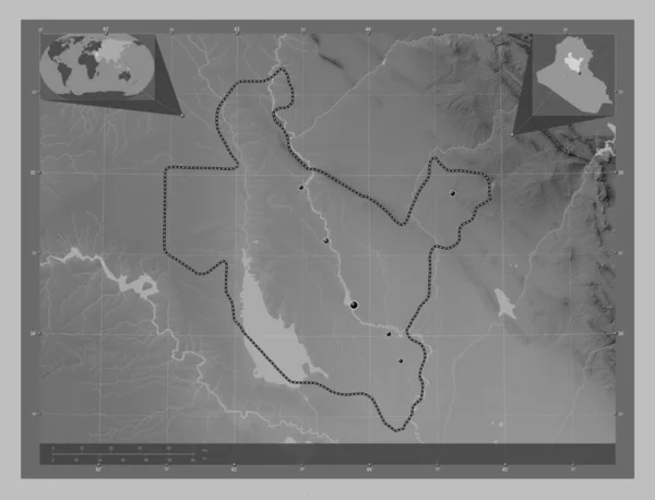 Sala Din Província Iraque Mapa Elevação Escala Cinza Com Lagos — Fotografia de Stock
