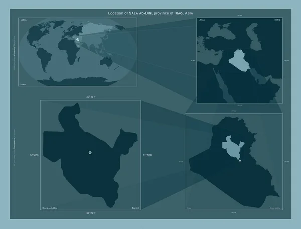 이라크의 살라앗 딘이었습니다 도표는 규모의 지도에서 지역의 위치를 줍니다 프레임 — 스톡 사진