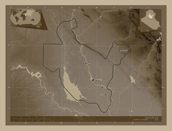 Sala Din Provincia Dell Iraq Mappa Elevazione Colorata Toni Seppia — Foto Stock