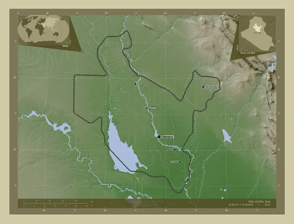 Sala Din Provincia Iraq Mapa Elevación Coloreado Estilo Wiki Con — Foto de Stock