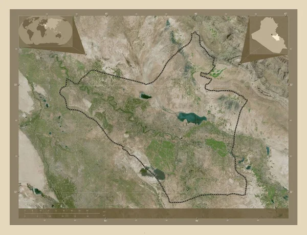 伊拉克省瓦西特 高分辨率卫星地图 角辅助位置图 — 图库照片
