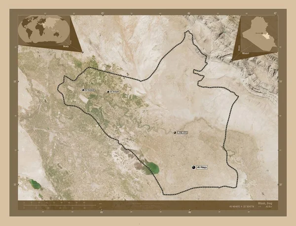 Wasit Provincie Irak Lage Resolutie Satellietkaart Locaties Namen Van Grote — Stockfoto