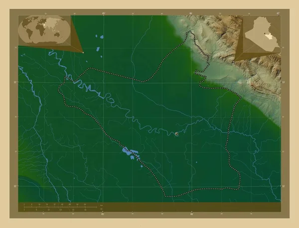 Ήταν Επαρχία Του Ιράκ Χρωματιστός Υψομετρικός Χάρτης Λίμνες Και Ποτάμια — Φωτογραφία Αρχείου